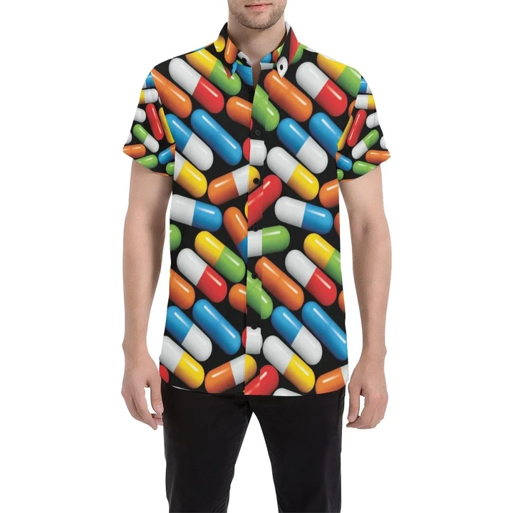 Pill Pattern Print Design A02 3d Men's Button Up Shirt