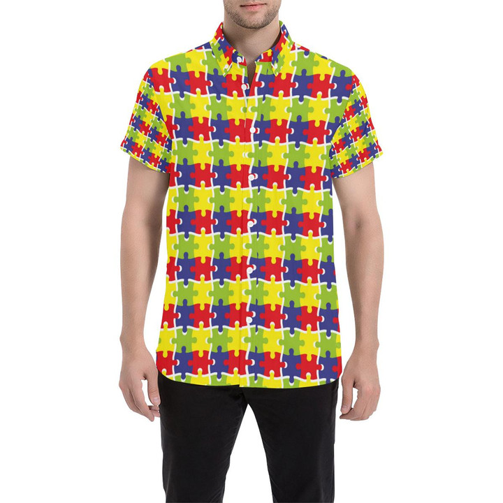 Autism Awareness Pattern Print Design 03 3d Men's Button Up Shirt