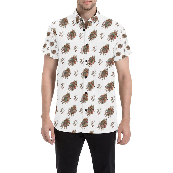 Aztec Wolf Pattern Print Design 02 3d Men's Button Up Shirt