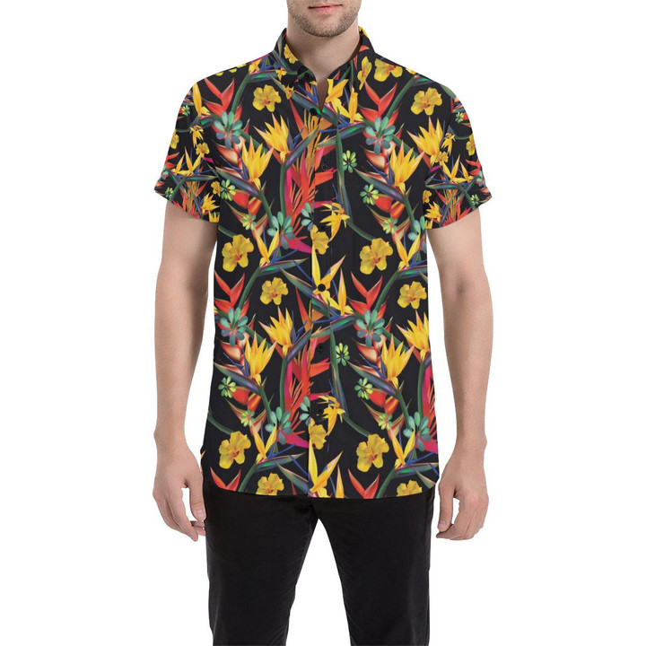 Bird Of Paradise Pattern Print Design Bop016 3d Men's Button Up Shirt