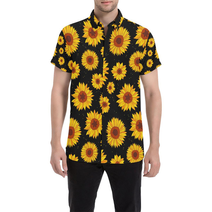 Sunflower Pattern Print Design Sf09 3d Men's Button Up Shirt
