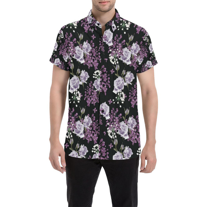 Lilac Pattern Print Design Li04 3d Men's Button Up Shirt