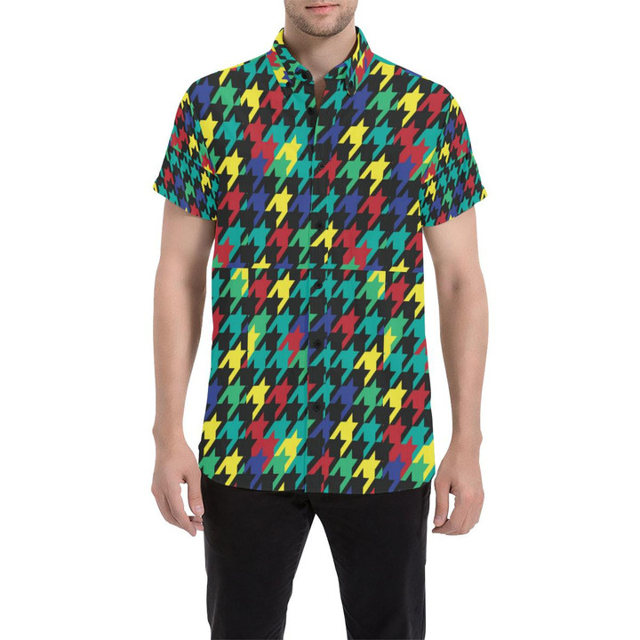 Houndstooth Colorful Pattern Print Design 02 3d Men's Button Up Shirt
