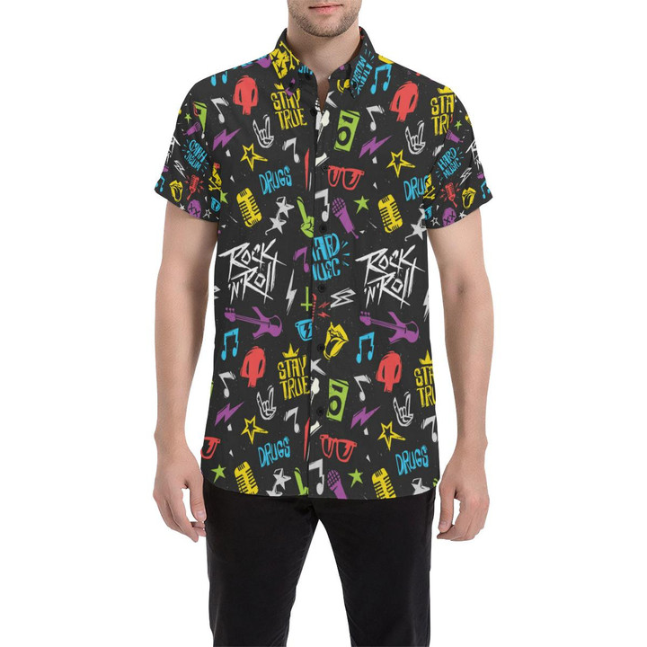 Rock And Roll Pattern Print Design A02 3d Men's Button Up Shirt