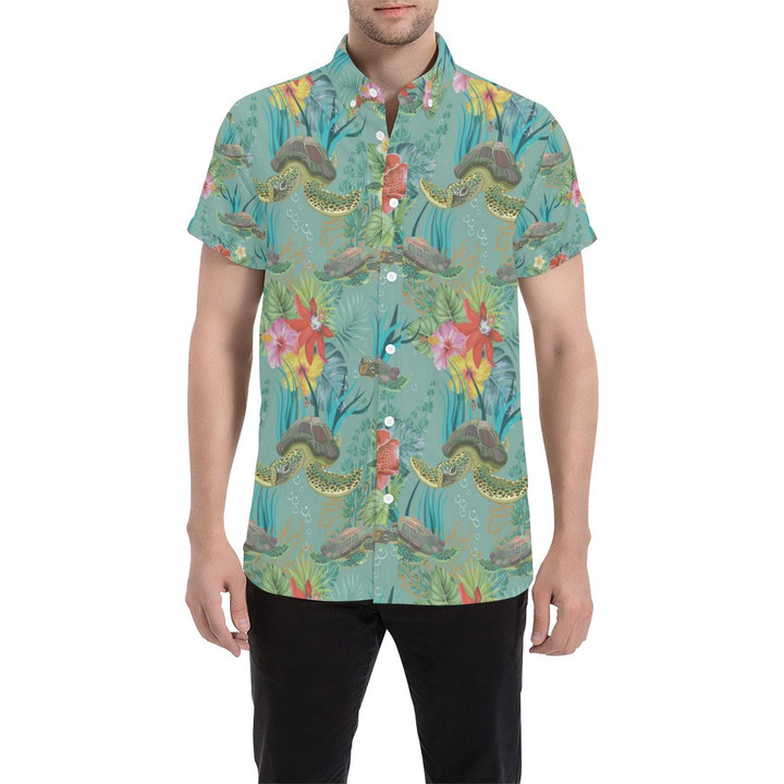 Sea Turtle Pattern Print Design T012 3d Men's Button Up Shirt