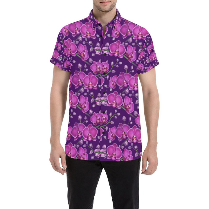 Orchid Purple Pattern Print Design Or02 3d Men's Button Up Shirt