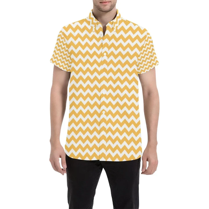 Chevron Orange Pattern Print Design 01 3d Men's Button Up Shirt