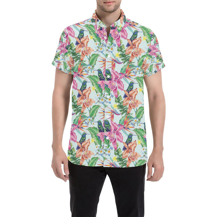 Hummingbird Tropical Pattern Print Design 05 3d Men's Button Up Shirt