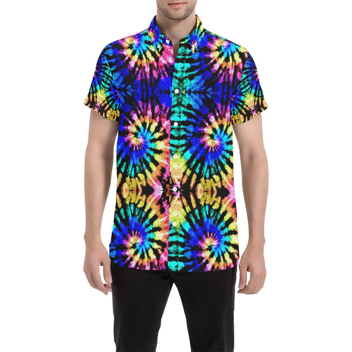 Tie Dye Rainbow Design Print 3d Men's Button Up Shirt