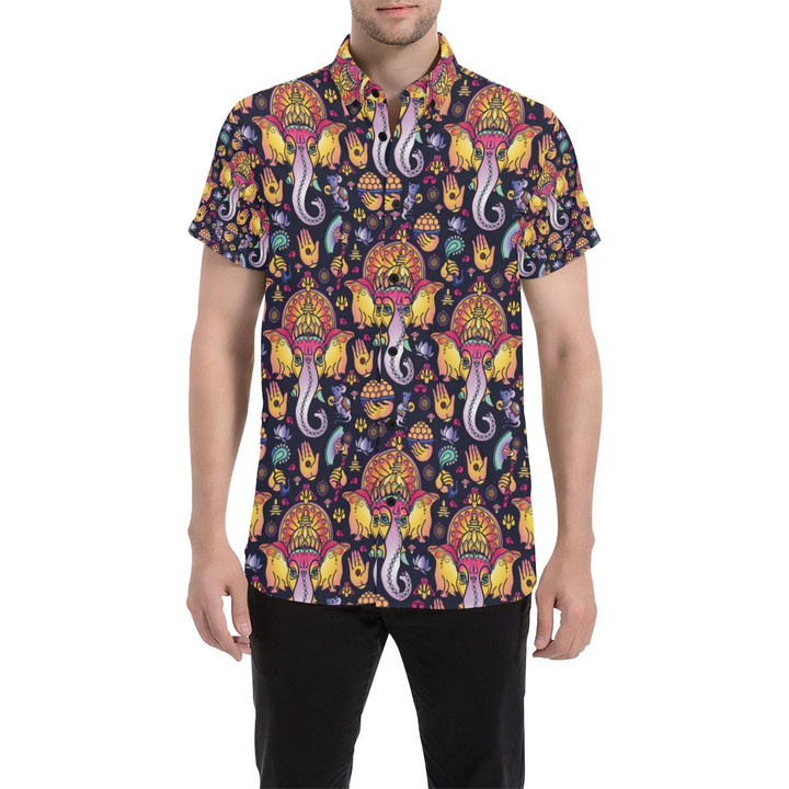 Ganesha Indian Pattern Print Design 03 3d Men's Button Up Shirt