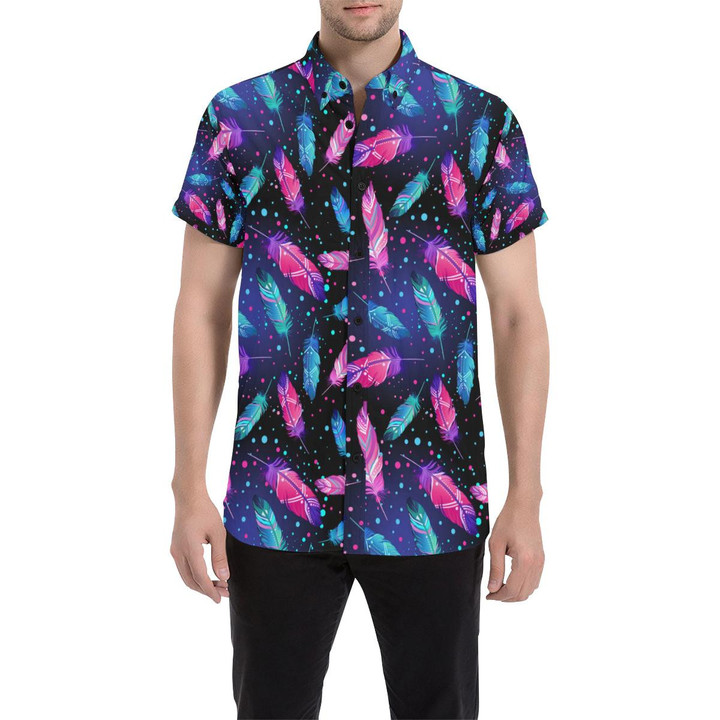 Feather Colorful Boho Design Print 3d Men's Button Up Shirt