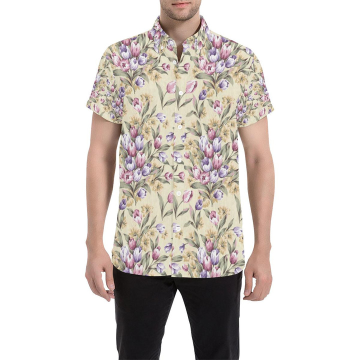 Tulip Pattern Print Design Tp04 3d Men's Button Up Shirt