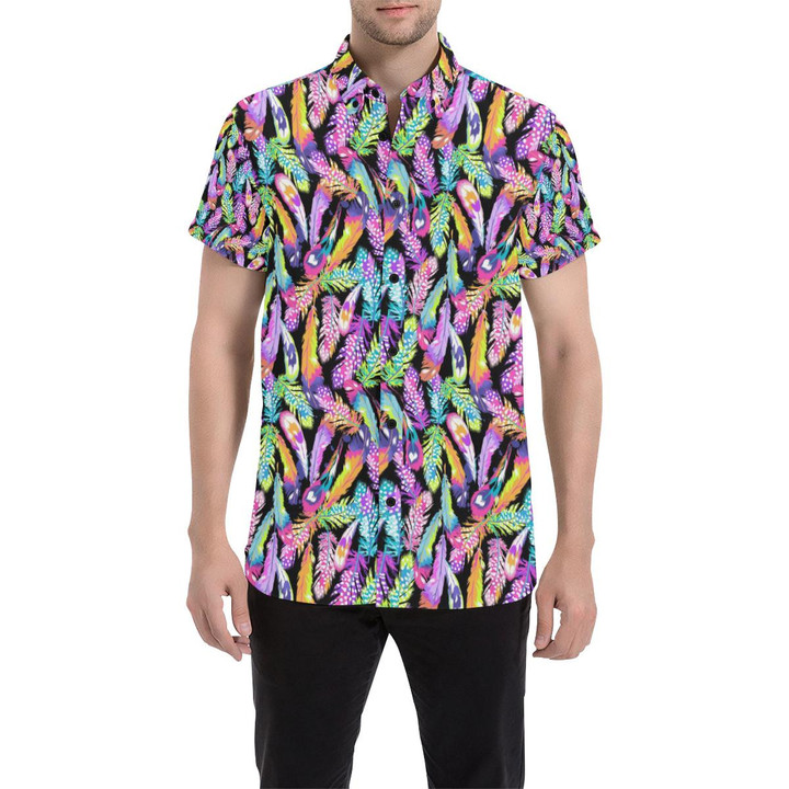 Neon Feather Pattern Print Design A02 3d Men's Button Up Shirt
