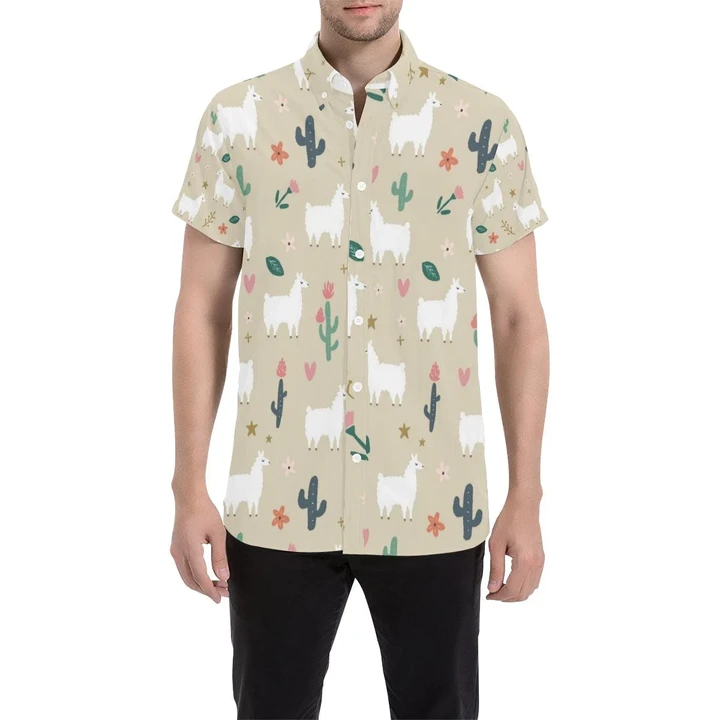 Llama Cactus Pattern Print Design 09 3d Men's Button Up Shirt