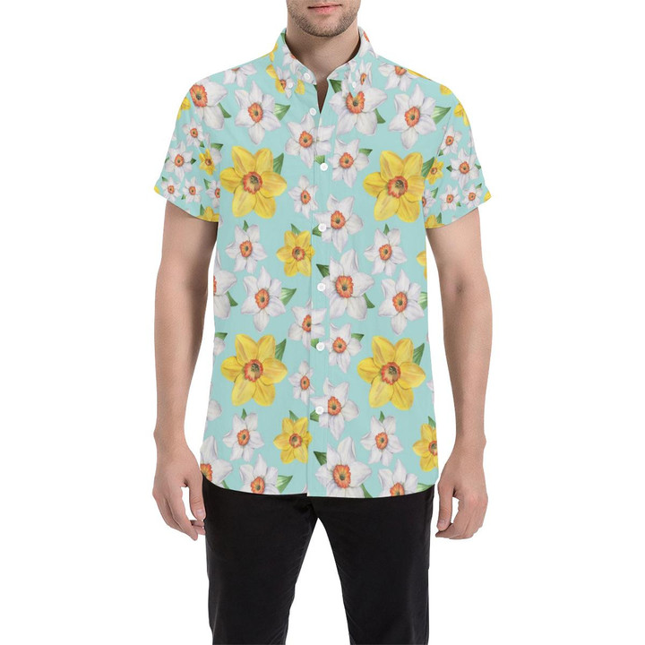 Daffodils Pattern Print Design Df07 3d Men's Button Up Shirt