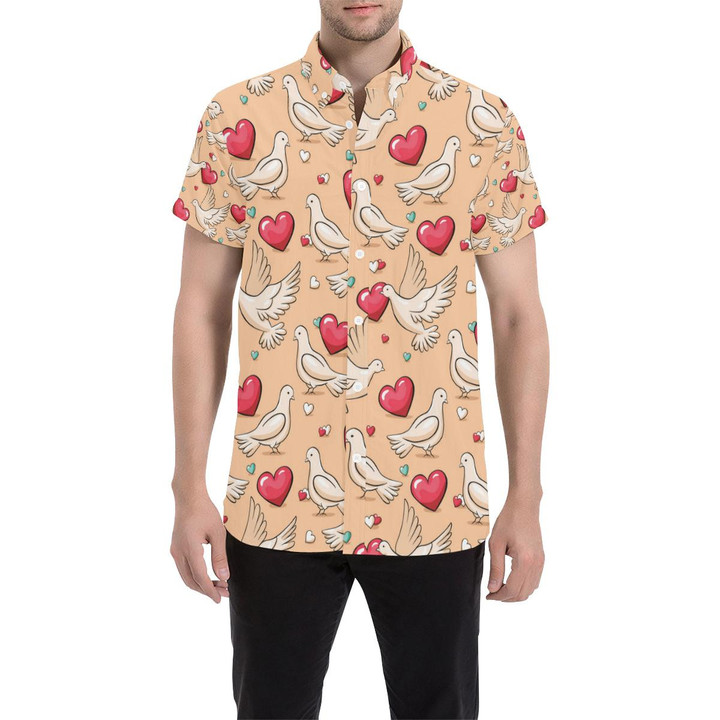 Pigeon Heart Pattern Print Design 04 3d Men's Button Up Shirt