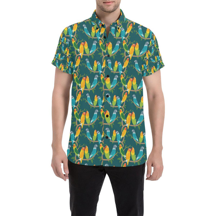 Lovebird Pattern Print Design 02 3d Men's Button Up Shirt