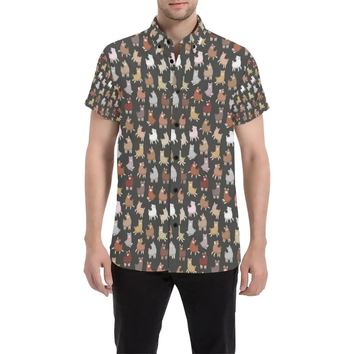Alpaca Cute Design Themed Print 3d Men's Button Up Shirt