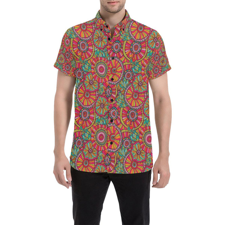 Boho Pattern Print Design 01 3d Men's Button Up Shirt