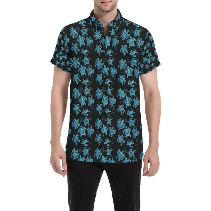 Tribal Turtle Polynesian Themed Design 3d Men's Button Up Shirt