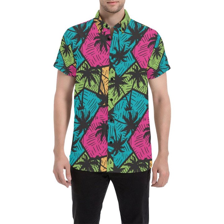 Palm Tree Pattern Print Design Pt09 3d Men's Button Up Shirt