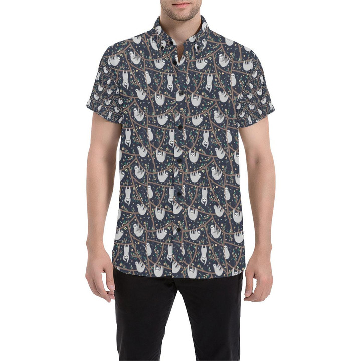 Sloth Happy Design Themed Print 3d Men's Button Up Shirt
