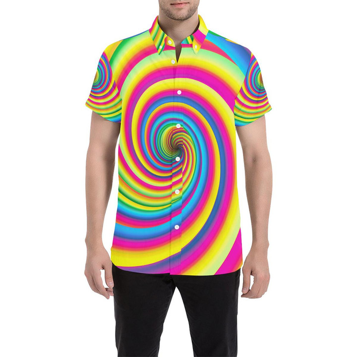 Vortex Twist Swirl Rainbow Design 3d Men's Button Up Shirt