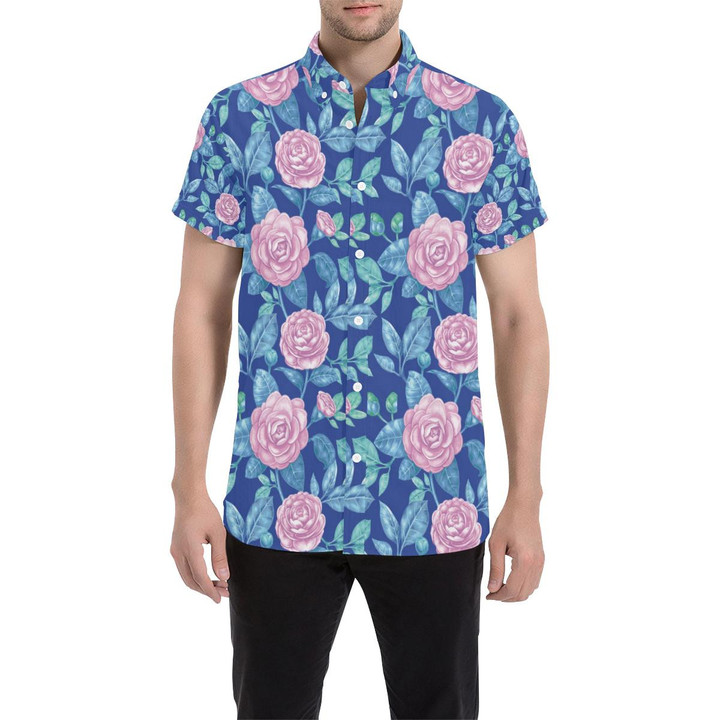 Camellia Pattern Print Design Cm05 3d Men's Button Up Shirt