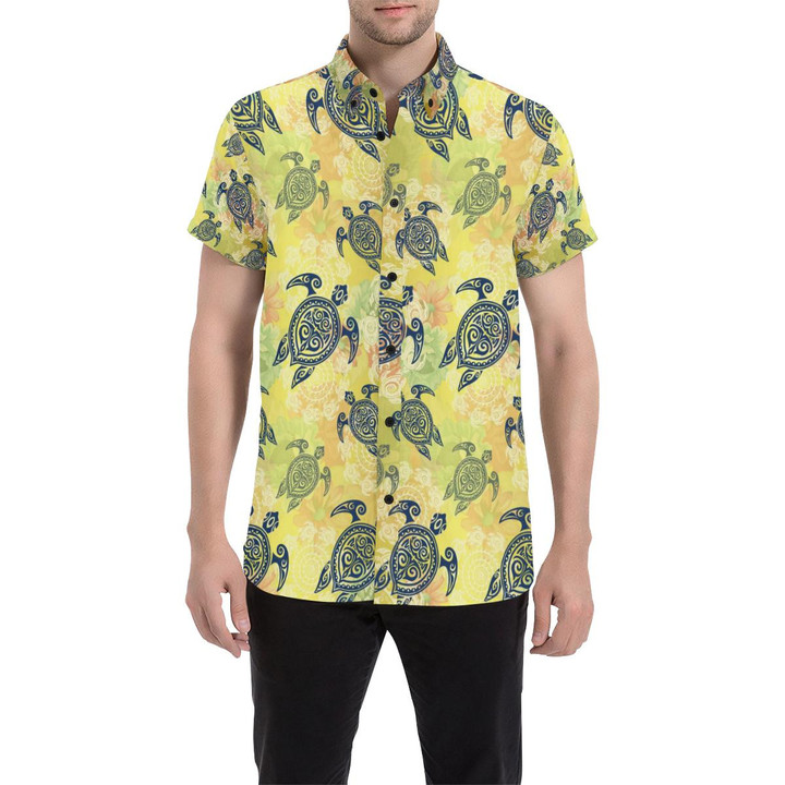 Hawaiian Turtle Tribal Design Print 3d Men's Button Up Shirt