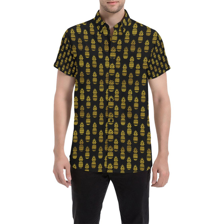 Pineapple Gold Tribal Style Print 3d Men's Button Up Shirt