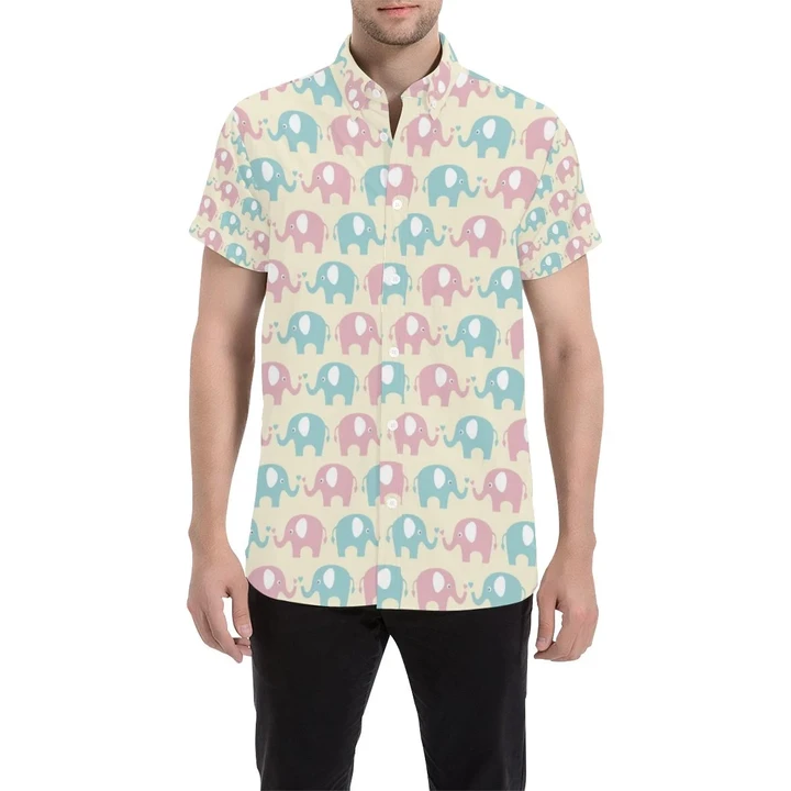 Elephant Baby Pastel Print Pattern 3d Men's Button Up Shirt