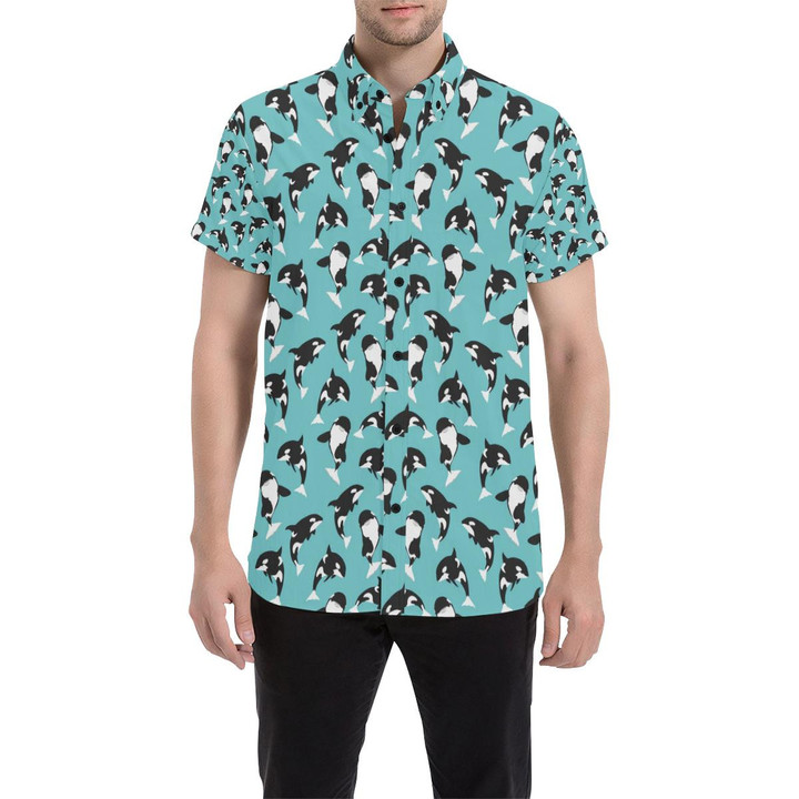 Whale Action Design Themed Print 3d Men's Button Up Shirt