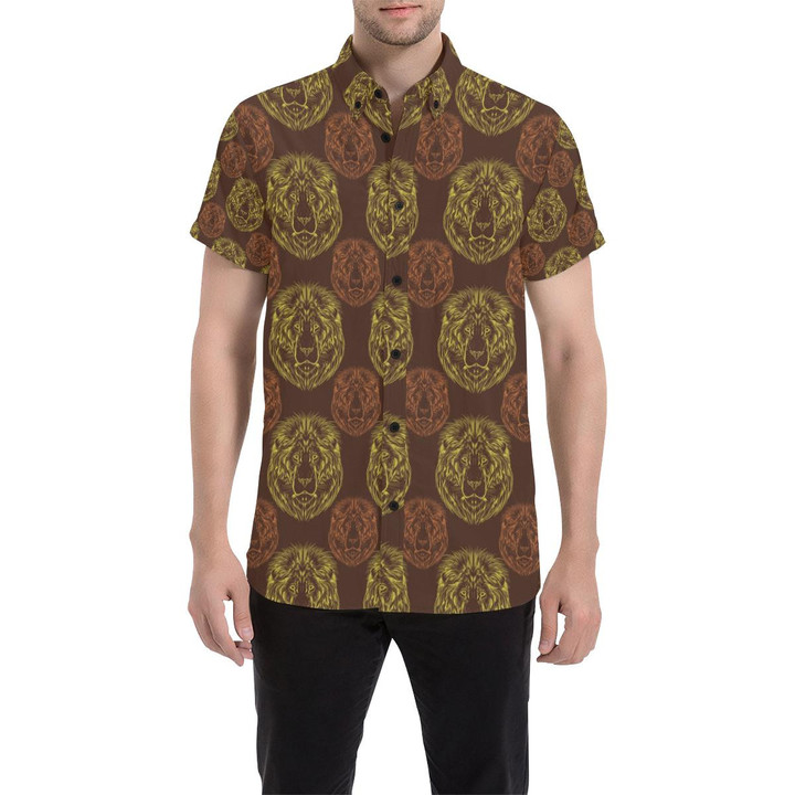 Lion Pattern Print Design 04 3d Men's Button Up Shirt