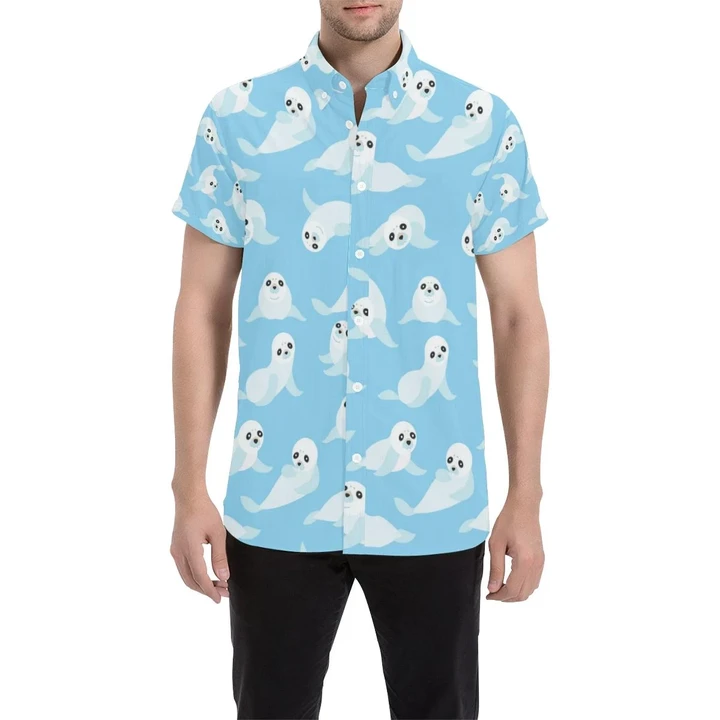 Sea Lion Cute Pattern Print Design 03 3d Men's Button Up Shirt
