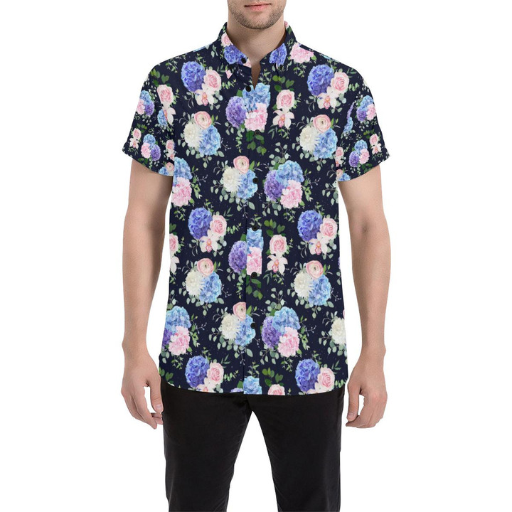 Hydrangea Pattern Print Design Hd01 3d Men's Button Up Shirt