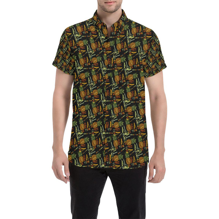Aloha Hawaii Time Design Themed Print 3d Men's Button Up Shirt