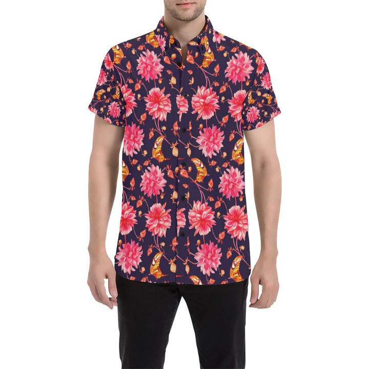 Dahlia Pattern Print Design Dh03 3d Men's Button Up Shirt