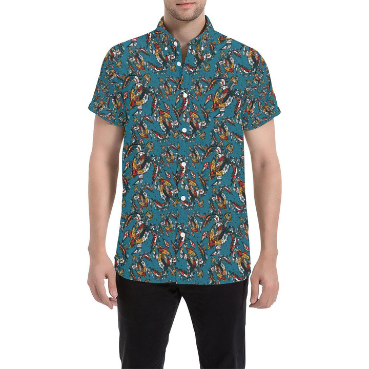 Sea Turtle Tribal Colorful Hand Drawn 3d Men's Button Up Shirt