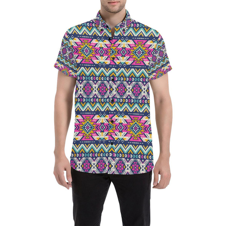 Aztec Pink Geometric Print Pattern 3d Men's Button Up Shirt
