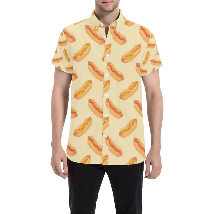 Hot Dog Pattern Print Design 05 3d Men's Button Up Shirt