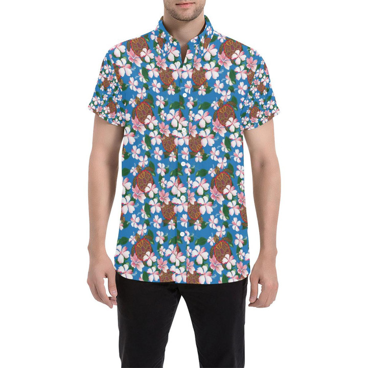 Sea Turtle Pink Hibiscus Hawaiian Print 3d Men's Button Up Shirt