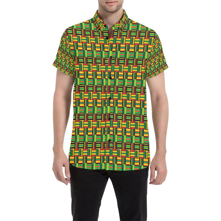 African Zip Zag Print Pattern 3d Men's Button Up Shirt