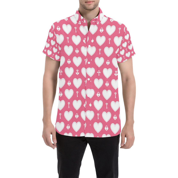 Heart Key Pattern Print Design He09 3d Men's Button Up Shirt