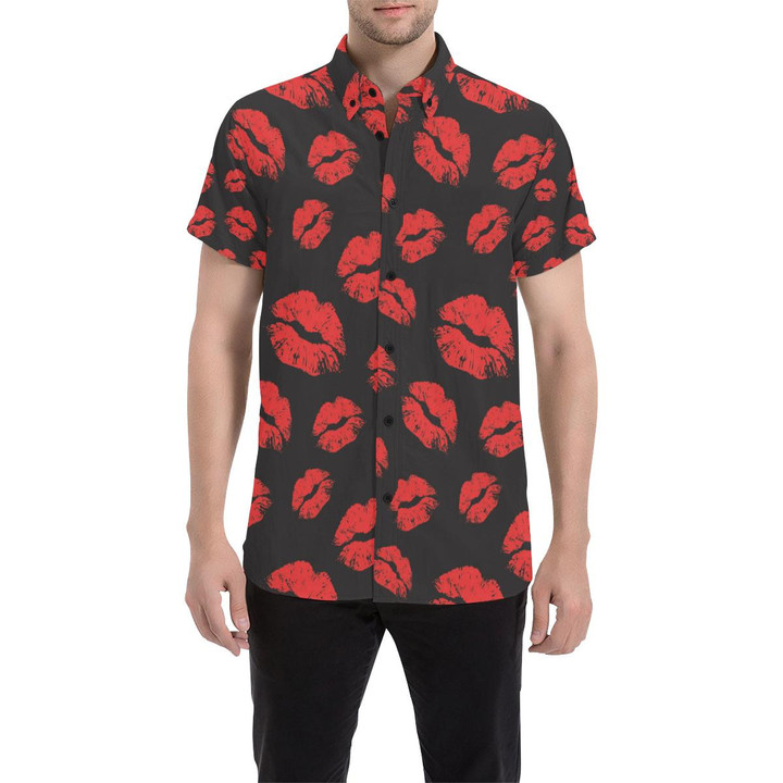 Lip Red Pattern Print Design 02 3d Men's Button Up Shirt