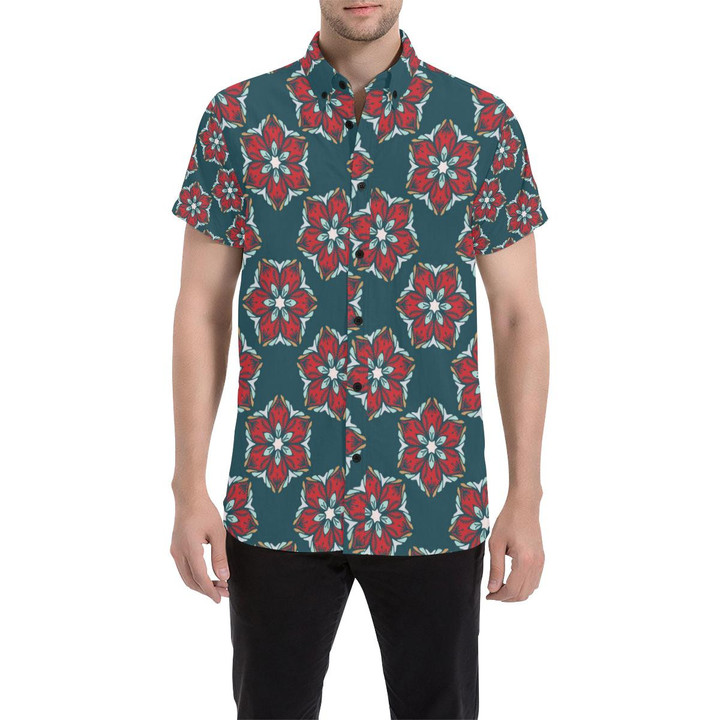 Poinsettia Pattern Print Design A03 3d Men's Button Up Shirt