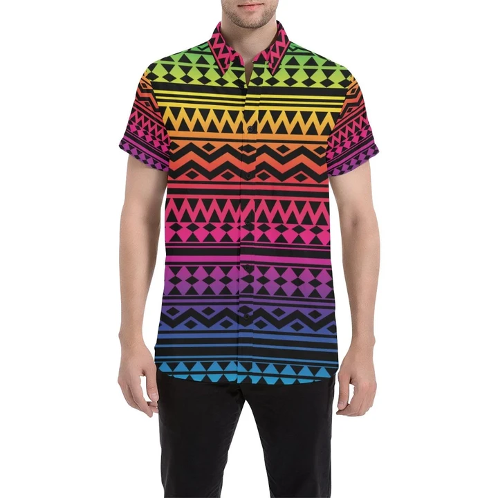 Rainbow Tribal Pattern Print Design A02 3d Men's Button Up Shirt