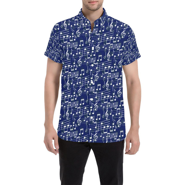 Music Note Blue Themed Print 3d Men's Button Up Shirt