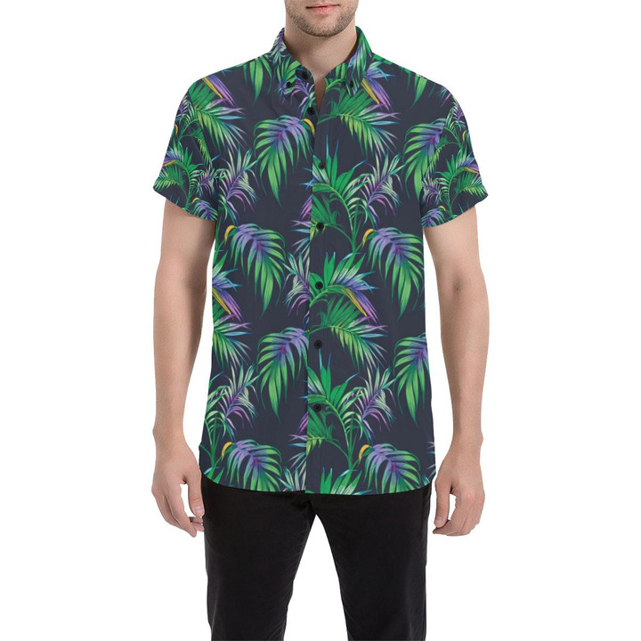 Palm Leaves Pattern Print Design Pl04 3d Men's Button Up Shirt