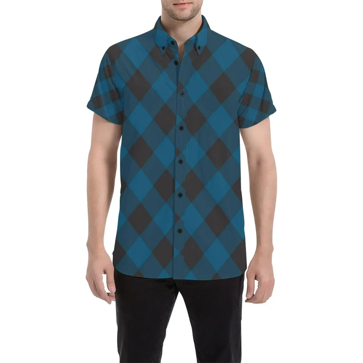Plaid Blue Pattern Print Design A04 3d Men's Button Up Shirt