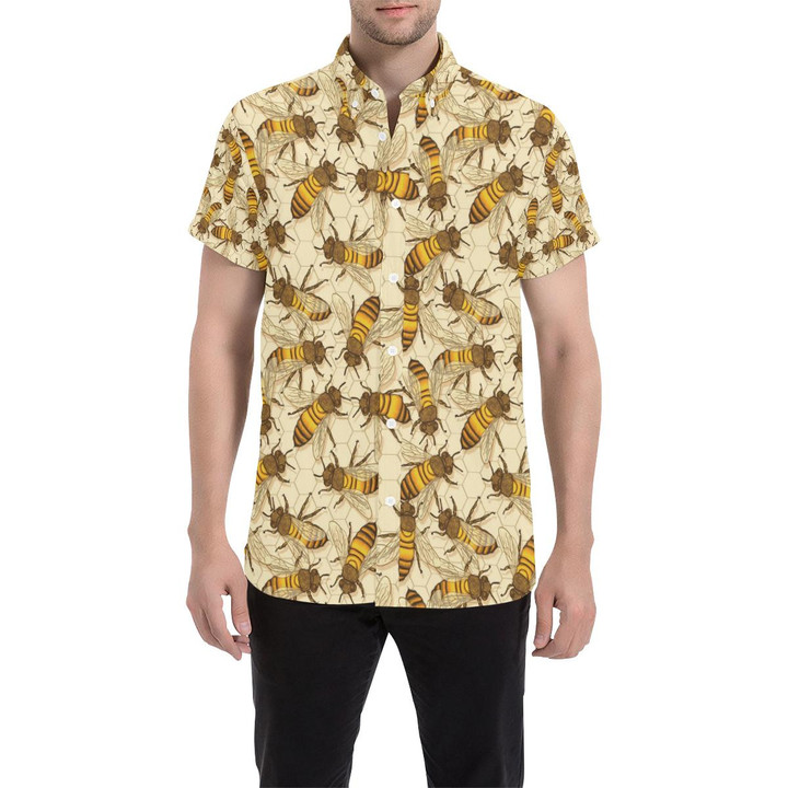 Bee Pattern Print Design Bee05 3d Men's Button Up Shirt